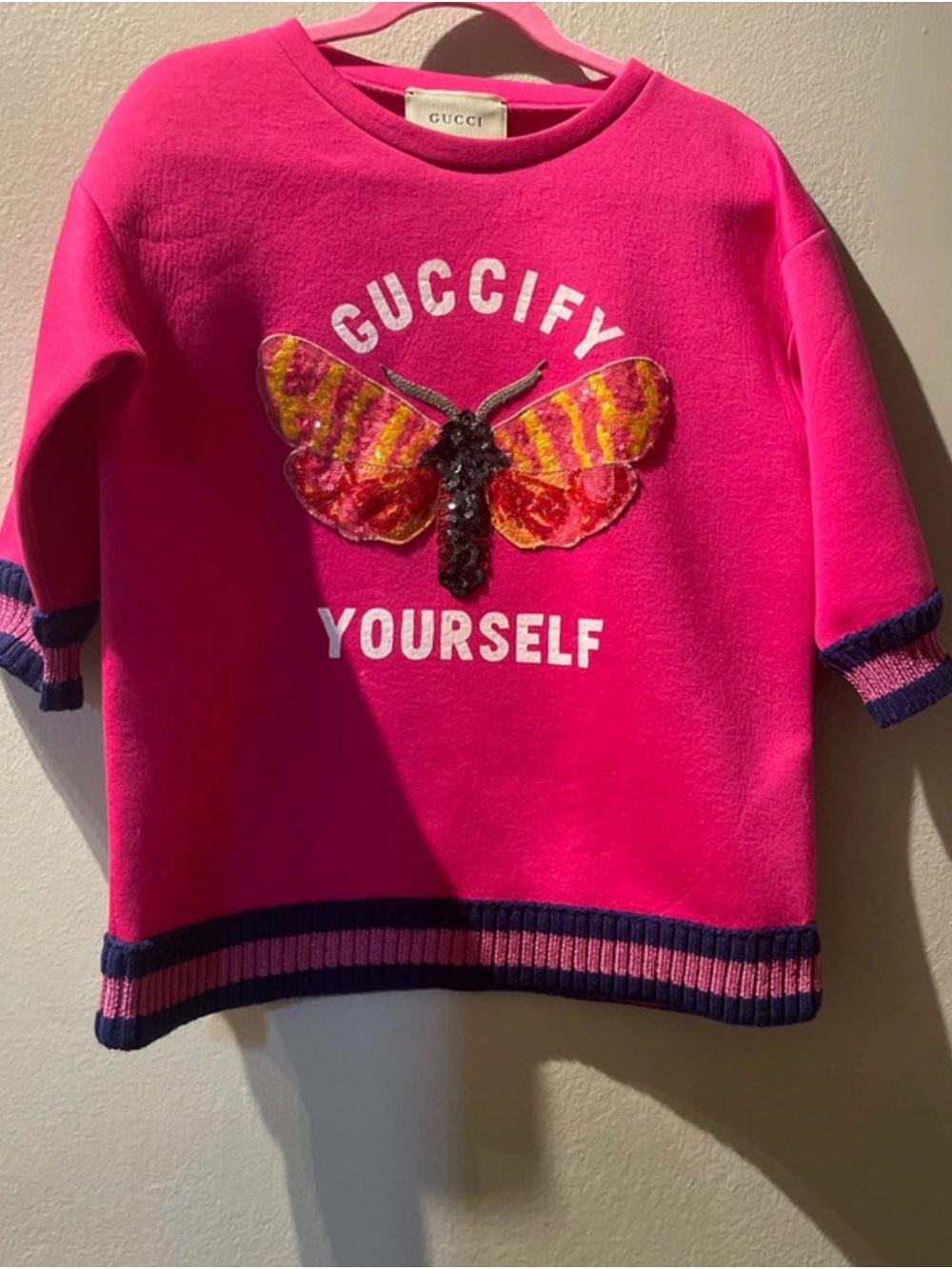 Gucci Kids Bright Pink Sequin Butterfly Sweatshirt